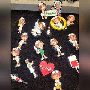 NURSES 20pc Gift Set for Nurses : 2 Key Rings & 2 Pins. And 16 pc. Croc pins.